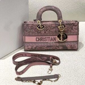 Dior Pink and Gray Satchel with Gold Accents